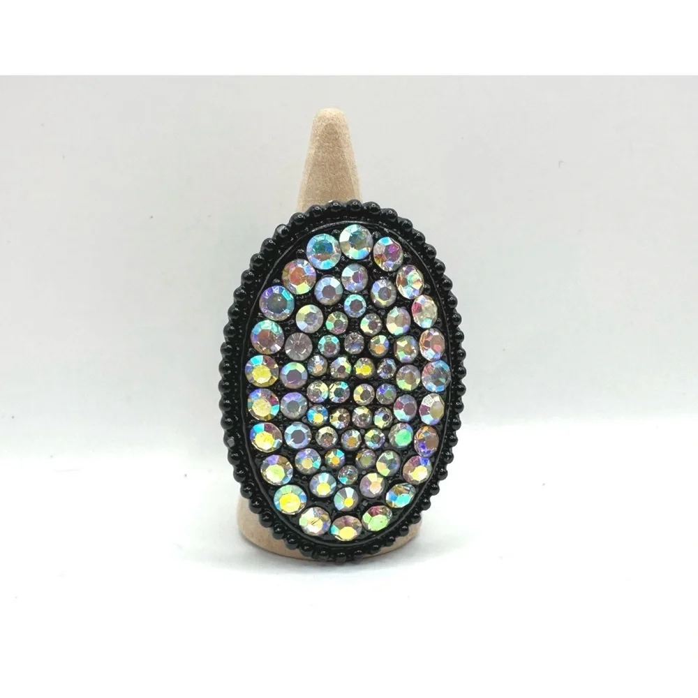 Black Oval pave Rhinestone Stretch Ring